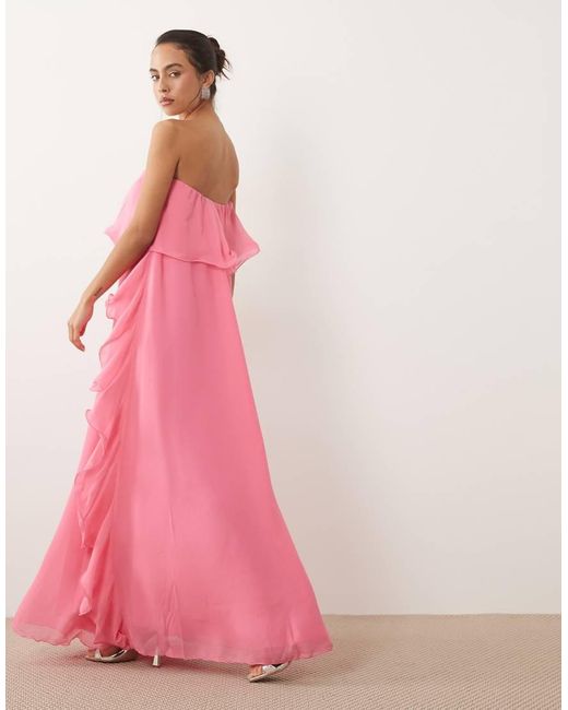 Vero Moda Pink Ruffle Edge Detail Chiffon Bandeau Maxi Dress