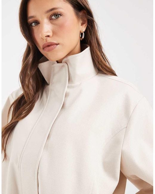 ASOS Natural Tailored Textured Funnel Neck Elastic Waist Track Jacket