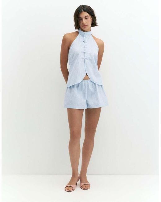 Pull&Bear Blue Striped Halter Top With Toggles