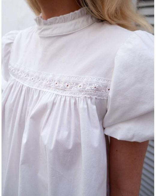 Daisy Street Gray X Emma Jean Ruffle Lace Detail Smock Blouse