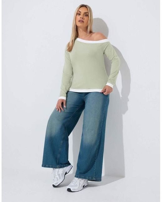 Yours Clothing Green Contrast Off Shoulder Top