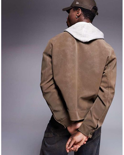 ASOS Blue Regular Harrington Faux Suede Embroidered Jacket for men