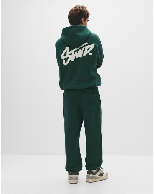 Pull&Bear Green Stwd Tracksuit Bottoms for men