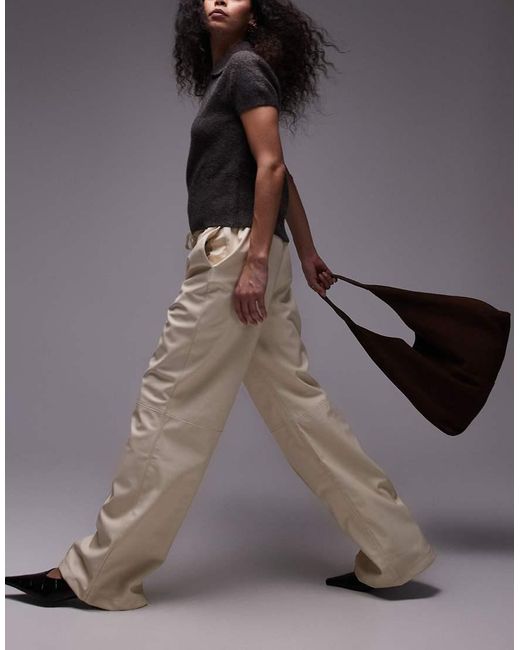 Mango Gray Seam Front Soft Leather Trouser