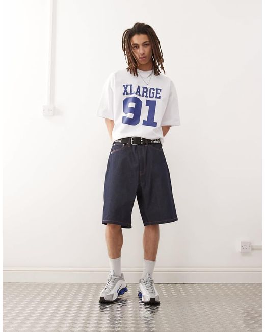 Pantalones Cortos Holgados De Corte Alargado Con Logo Bordado En El Bolsillo Trasero Og De -Azul Xlarge de hombre de color White