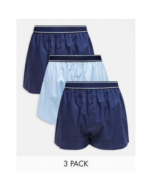 River Island Blue Woven Boxer Plain 3 Pack Trunks for men