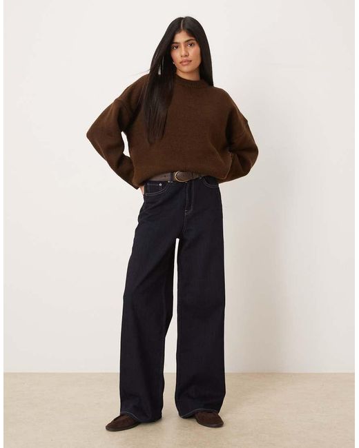 ASOS Brown Oversized Crew Neck Jumper With Curved Hem