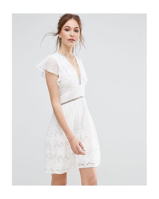 French Connection Baumwolle – hesse – kleid mit lochstickerei in Weiß |  Lyst DE