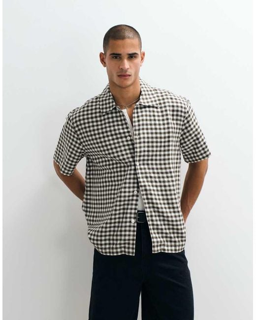 SELECTED White Linen Blend Short Sleeve Shirt for men