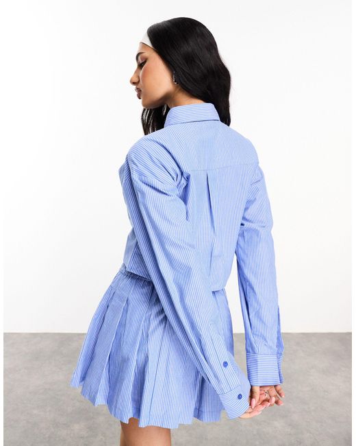 ASOS Blue Asos Design Weekend Collective Co-ord Cropped Shirt With Woven Label