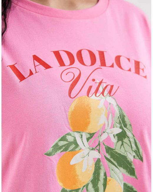 ONLY Pink Oversize Fit T-Shirt With Oranges Print