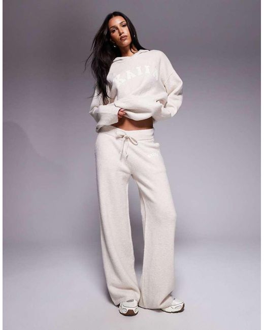 Kaiia Purple Knitted Embroidered Logo Wide Leg Trouser Co-ord