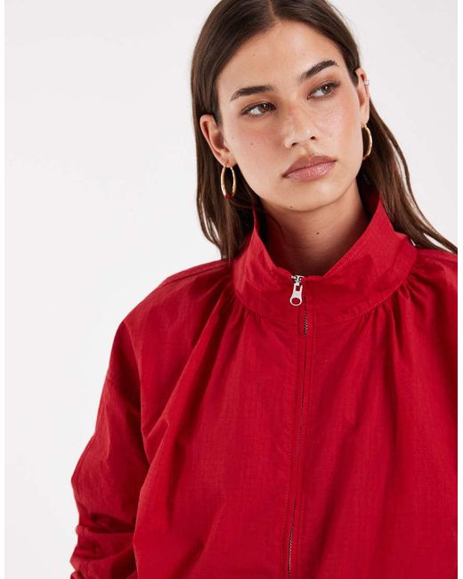 ASOS Red Oversized Bubble Hem Track Jacket