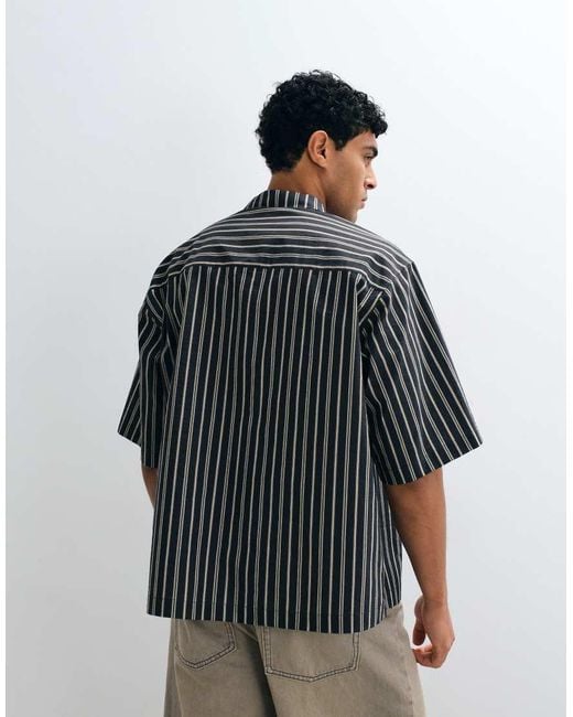 ASOS White Oversized Stripe Shirt With Placket Detail And Badge for men