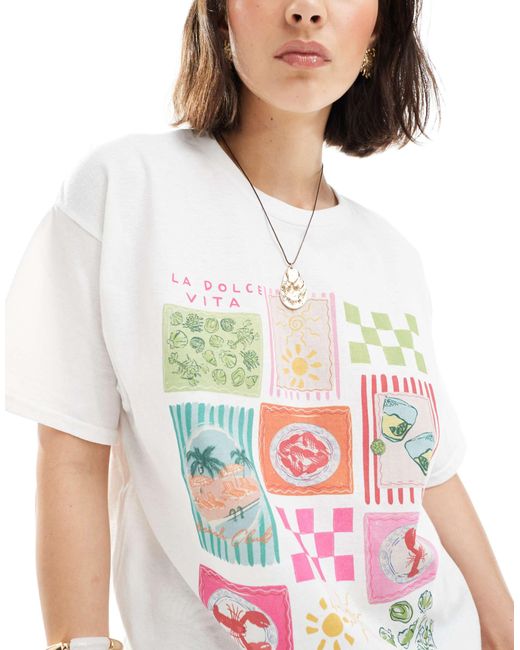 Miss Selfridge White Summer Postcard Graphic Front Print Tee