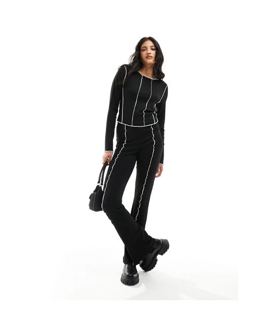 Pieces Black Flared Ribbed Trouser With Contrast Stitch Co-ord