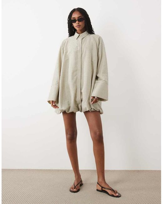 ASOS Natural Wide Cuff Shirt Mini Dress With Bubble Hem