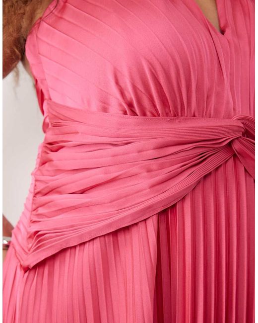 Forever New Pink Pleated Satin Halter Neck Maxi Dress