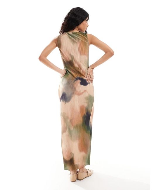 ASOS Multicolor Slash Neck Plisse Midi Dress With Twist