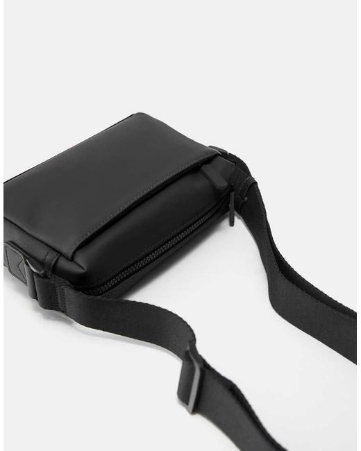 Pull&Bear Black Rubberised Crossbody Bag for men