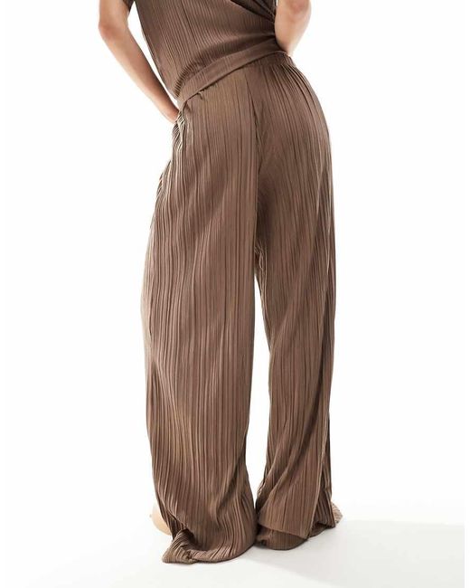 Vila Brown Wide Leg Plisse Trouser Co-Ord