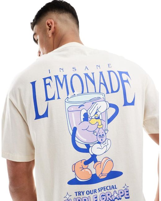 Jack & Jones Blue Oversized Lemonade Print T-shirt for men
