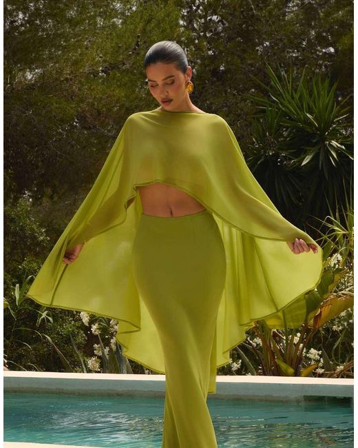 Wanderdoll Green Wander Doll X Emma Milton Cleo Sheer Chiffon Drape High-low Cape Top