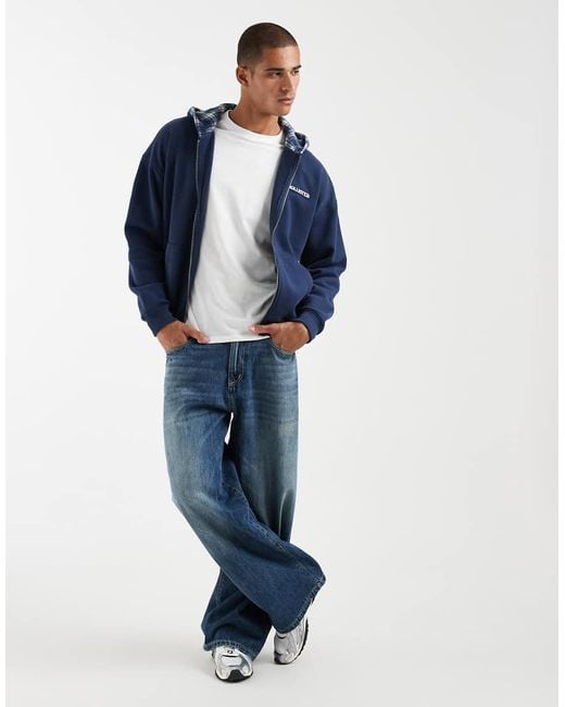 Hollister Blue Zip Up Hoodie With Contrast Hood for men