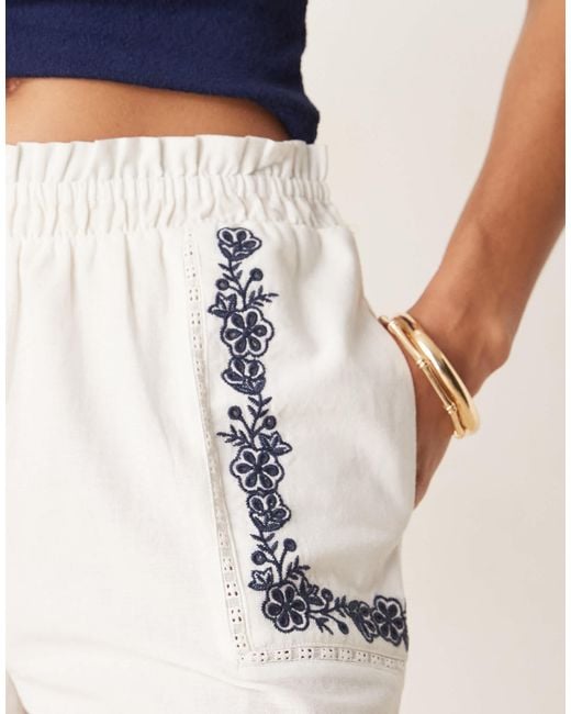 ASOS Blue Pull On Shorts With Embroidered Detail