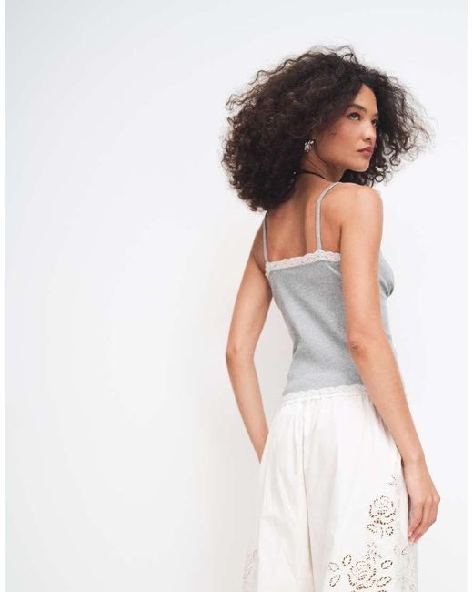 ASOS White Contrast Lace Detail V Neck Cami