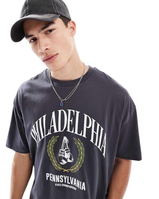 ASOS Oversized Recht T-Shirt Met Grafische Sportprint in het Blue voor heren