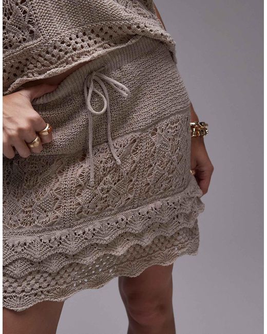 TOPSHOP Gray Knitted Crochet Look Mini Skirt Co-Ord