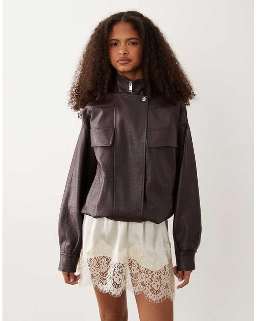 Wednesday's Girl Purple Wednesdays Girl Faux Leather Oversized Pocket Detail Jacket