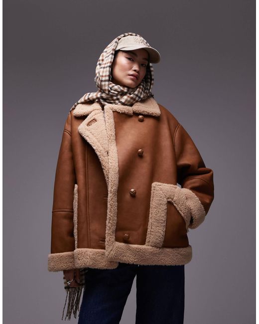 TOPSHOP Brown Oversized Car Coat