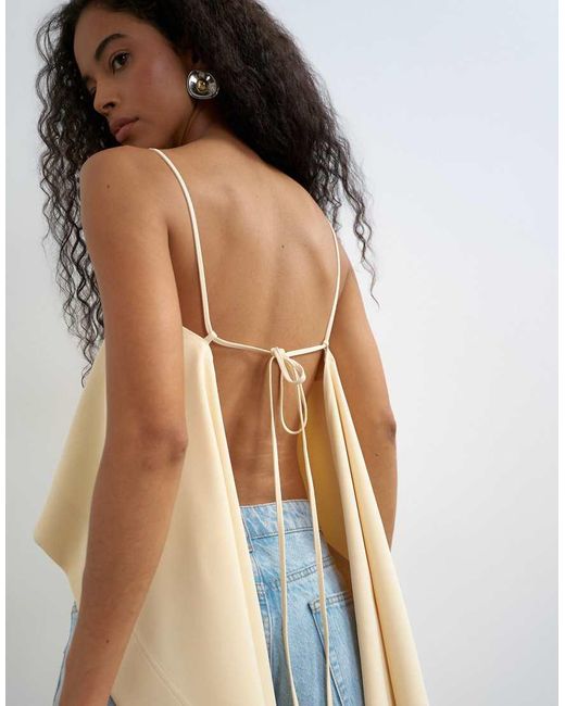 TOPSHOP White Square Neck Cami With Drape Back Detail