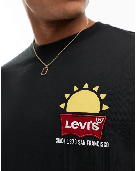 Camiseta negra con estampado del logo y sol en el centro y la espalda Levi's de hombre de color Black