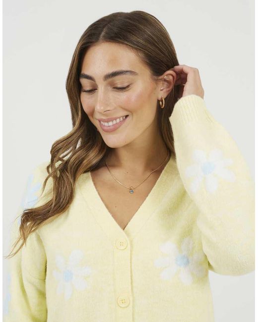 Brave Soul Natural Soft Flower Jacquard Knitted Cardigan