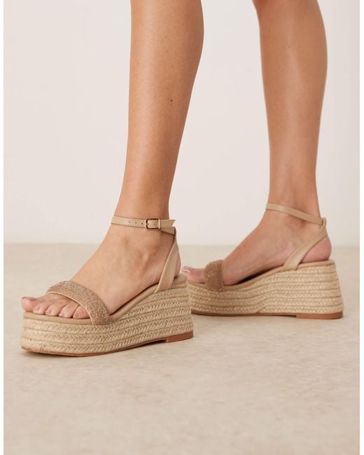 Glamorous Natural Espadrille Platform Heeled Sandals