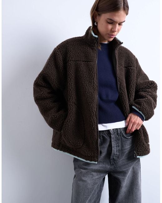 TOPSHOP Black – teddyfleece-jacke