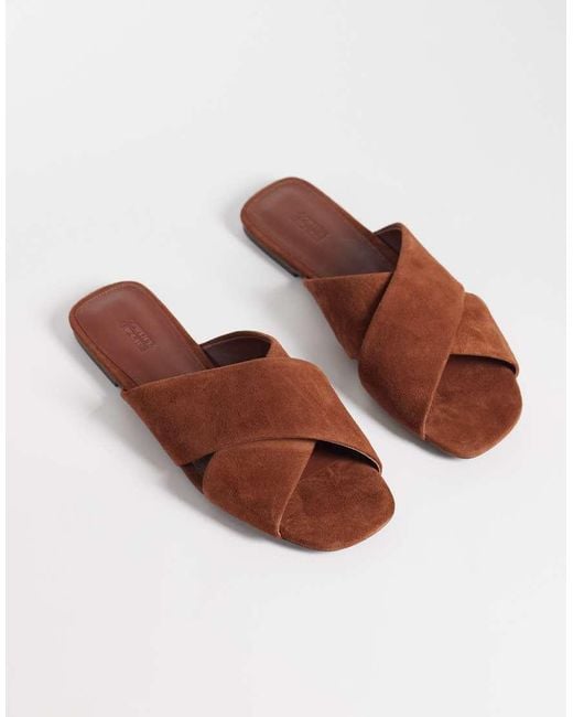 & Other Stories Gray Pure Leather And Suede Flat Criss Cross Sandal