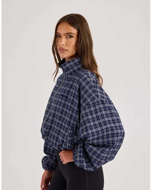 CERNUCCI Blue Check Funnel Neck Zip Jacket