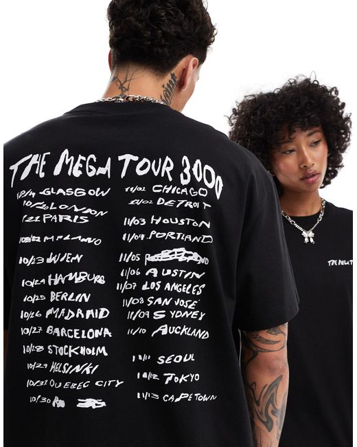 Weekday Black Unisex Oversized T-shirt With Tour Poster Graphic Print