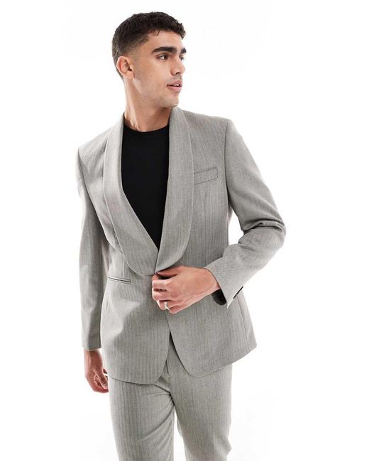 ASOS Gray Slim Shawl Suit Jacket With Linen for men