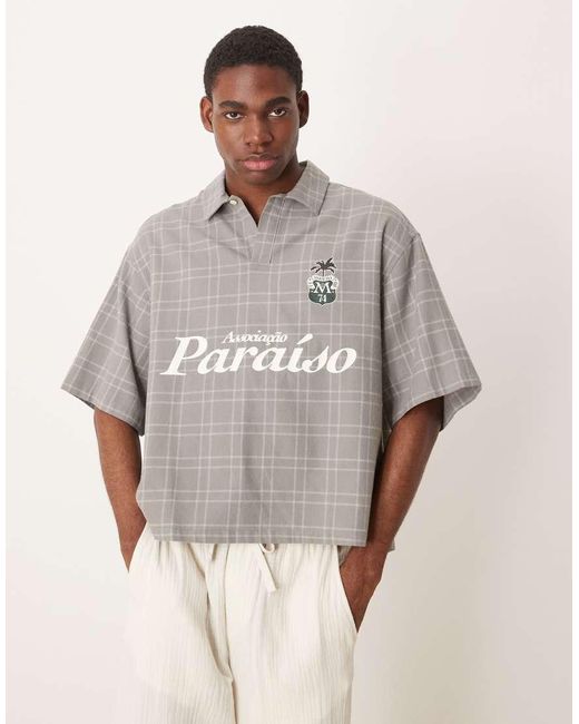 ASOS Oversized Geruit Overhemd Zonder Sluiting Met Rechte Pasvorm in het Gray voor heren