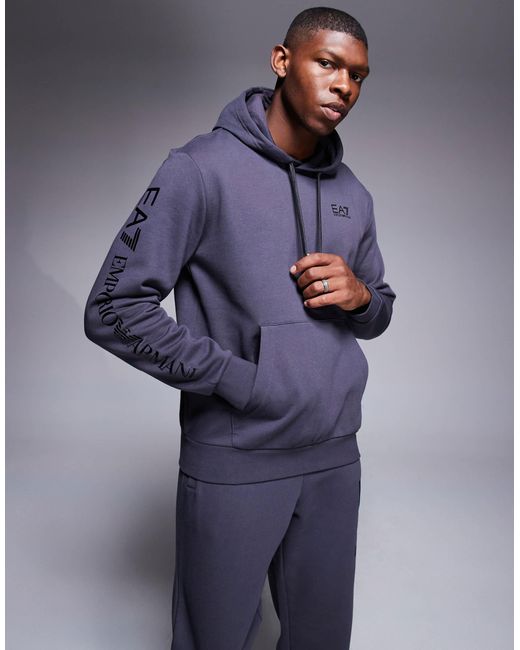EA7 Blue Armani Logo Hoodie for men