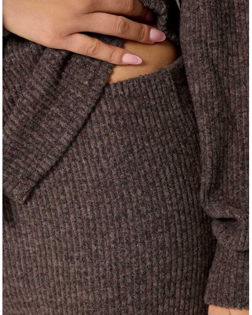 PixieGirl Brown Petite Ribbed Soft Touch Wide Leg Trousers