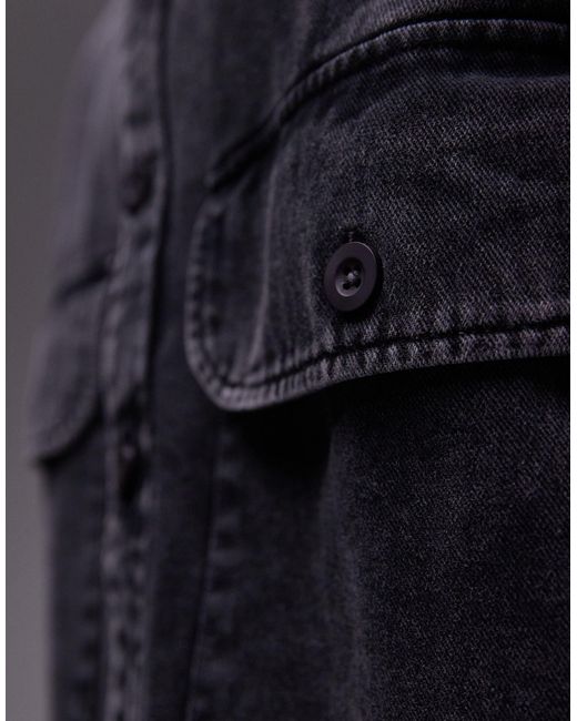 Chemise à manches longues oversize en sergé avec deux poches - anthracite délavé Topman pour homme en coloris Gray