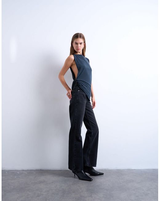 Top sans manches en cupro noué sur le côté - anthracite TOPSHOP en coloris White