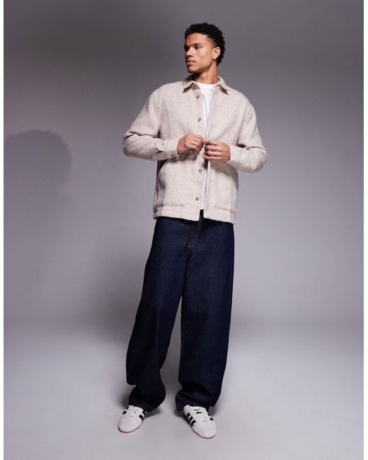 ASOS Gray Textured Herringbone Overshirt for men