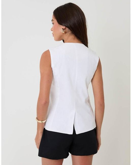 Threadbare White Linen Blend Longline Waistcoat